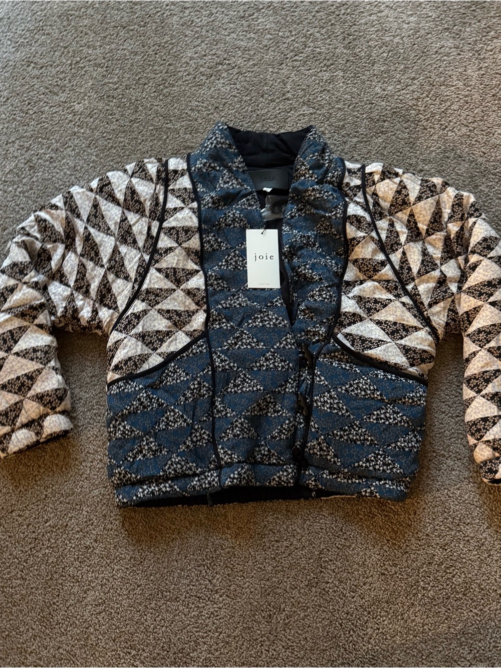 Joie Quilted Geo-Pattern Jacket in Black and Cream
